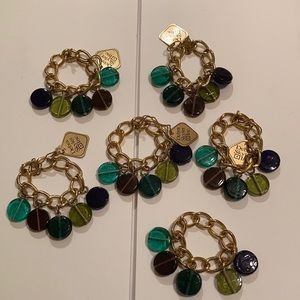 NWT napkin ring bracelets set of 6 gold tone chain link & colored dangle charms